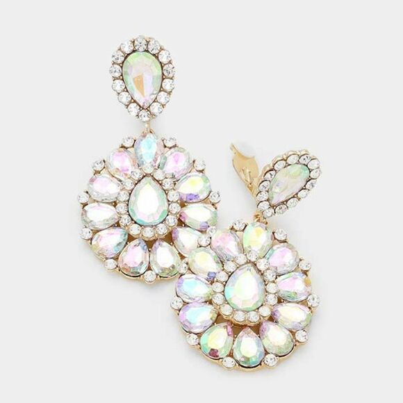 Crystal Abalone Teardrop Cluster Statement Clip on Earrings NWT - Picture 3 of 5